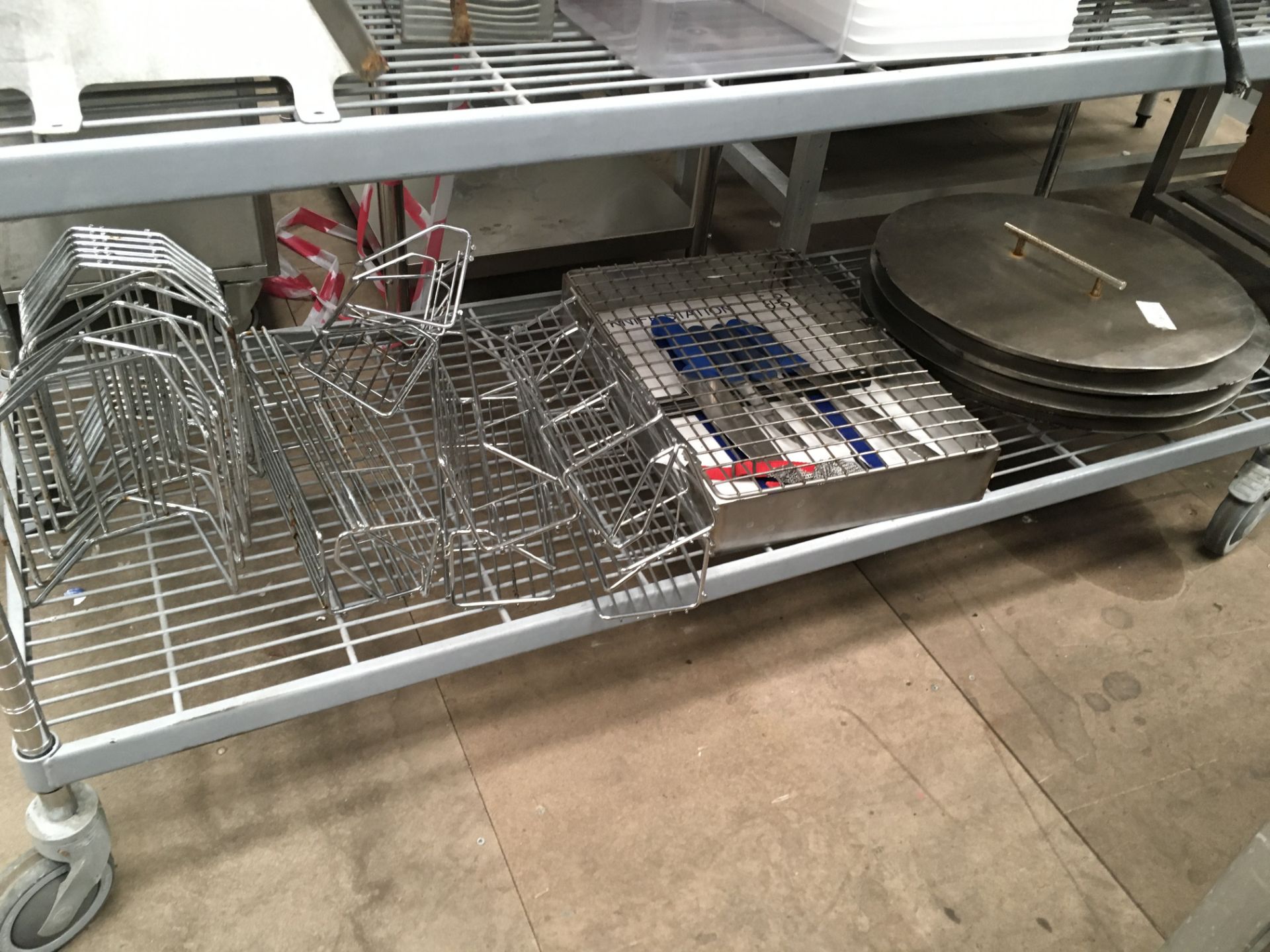 Mobile Rack, including five hot plates, three scales, eight plastic chopping boards, hose reel and - Image 2 of 5