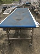 Blue PU Portable Belt Conveyor, approx. 800mm wide on belt, 1100mm high, 3000mm long, £50 lift out