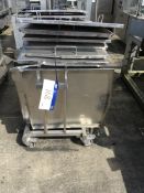 Approx. 30 Stainless Steel Tote Bin Lids, on mobile stainless steel trolley, approx. 800mm x