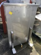 Mobile Stainless Steel Tank, with lid and bottom outlet, approx. 250mm wide x 780mm long x 1200mm