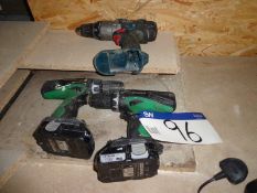 Two HITACHI and One BOSCH Cordless Drill Drivers (no charger or batteries)