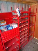 Four Red Steel Shelf Units