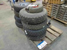 Eight Static Caravan Wheels and Tyres ST195/6.00-9 and Jockey Wheel