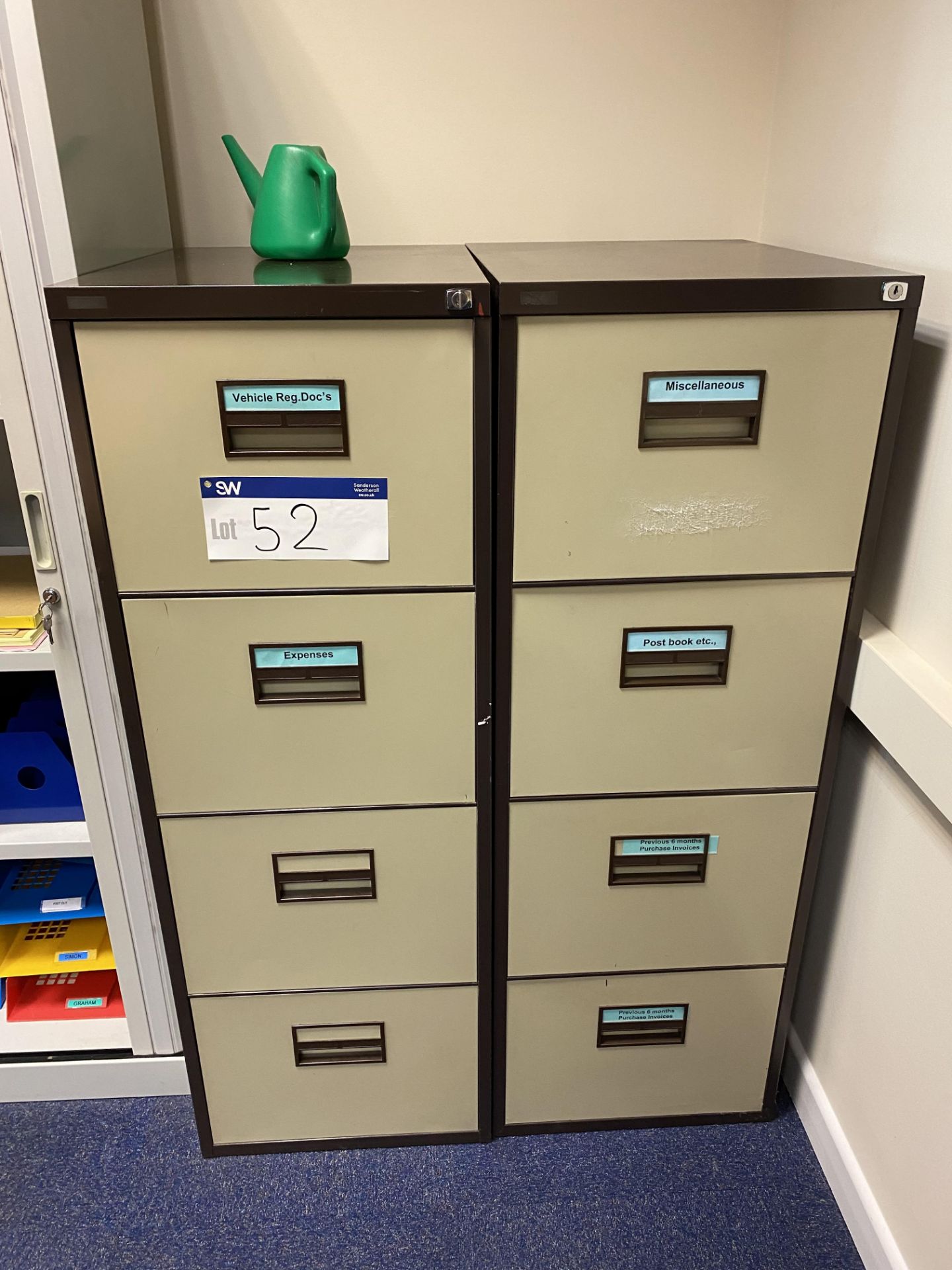Two x Four Drawer Steel Filing Cabinets