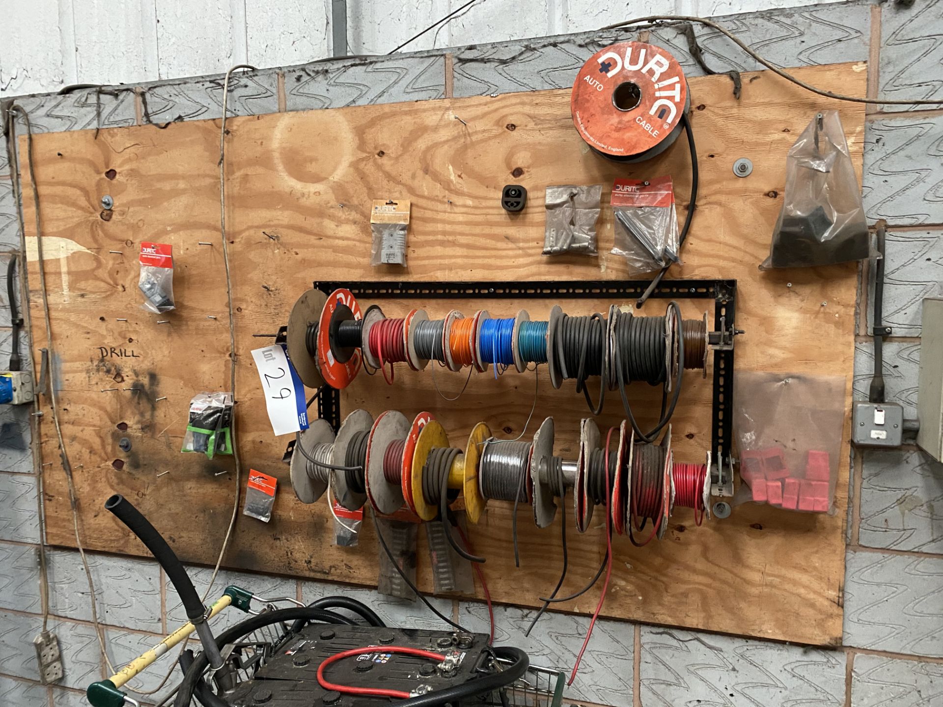 Two-Tier Steel Cable Stand, with assorted reels of cable