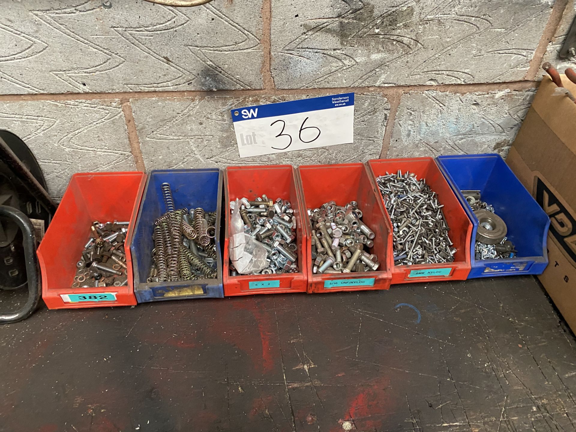 Assorted Nuts & Bolts, as set out in stackable bins