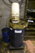 Waste Oil Drum Funnel, with drum and bogie, conten