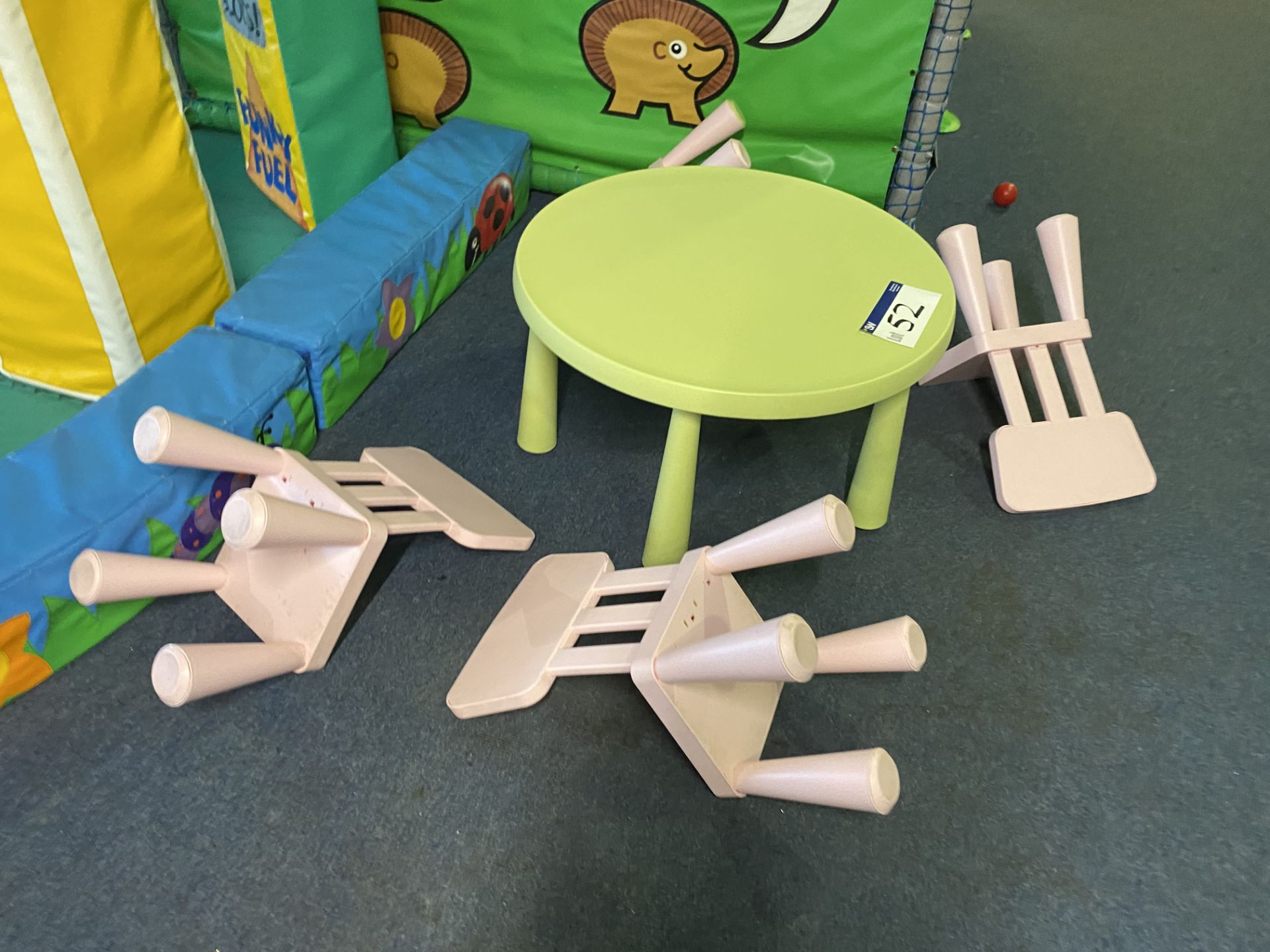 Two Children’s Plastic Circular Tables, with eight chairs