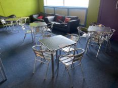 Four Square Aluminium Bistro Tables, with 15 Aluminium Curved Back Dining Chairs