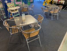 Three Square Aluminium Bistro Tables, with Ten Aluminium Curved Back Dining Chairs