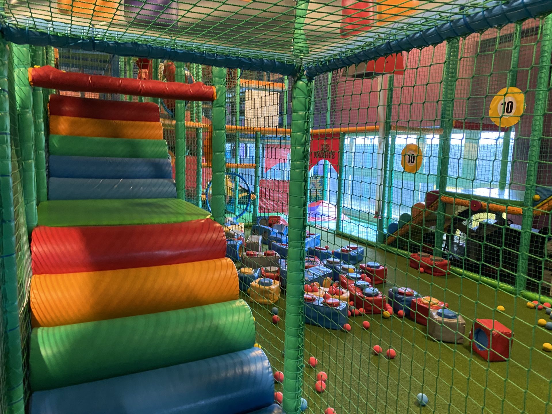 TWO TIER CHILDREN’S SOFT PLAY STRUCTURE, approx. 23m long x 11m wide x 4m high overall, with two - Image 6 of 12