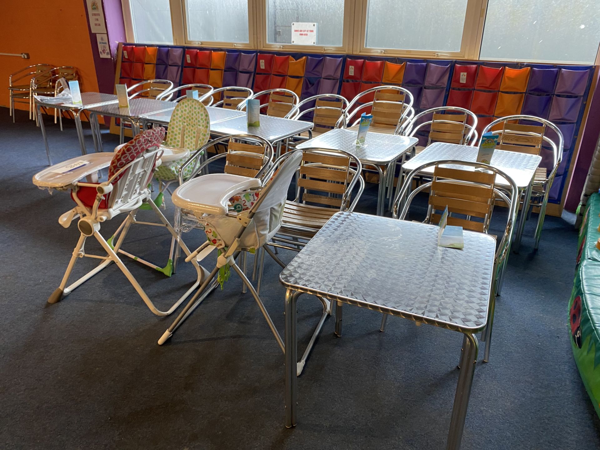 Seven Square Aluminium Bistro Tables, with 23 Aluminium Curved Back Dining Chairs - Image 2 of 2