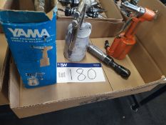 Quantity of tools including air riveter, air ratchet and 2 x spray guns, free loading onto