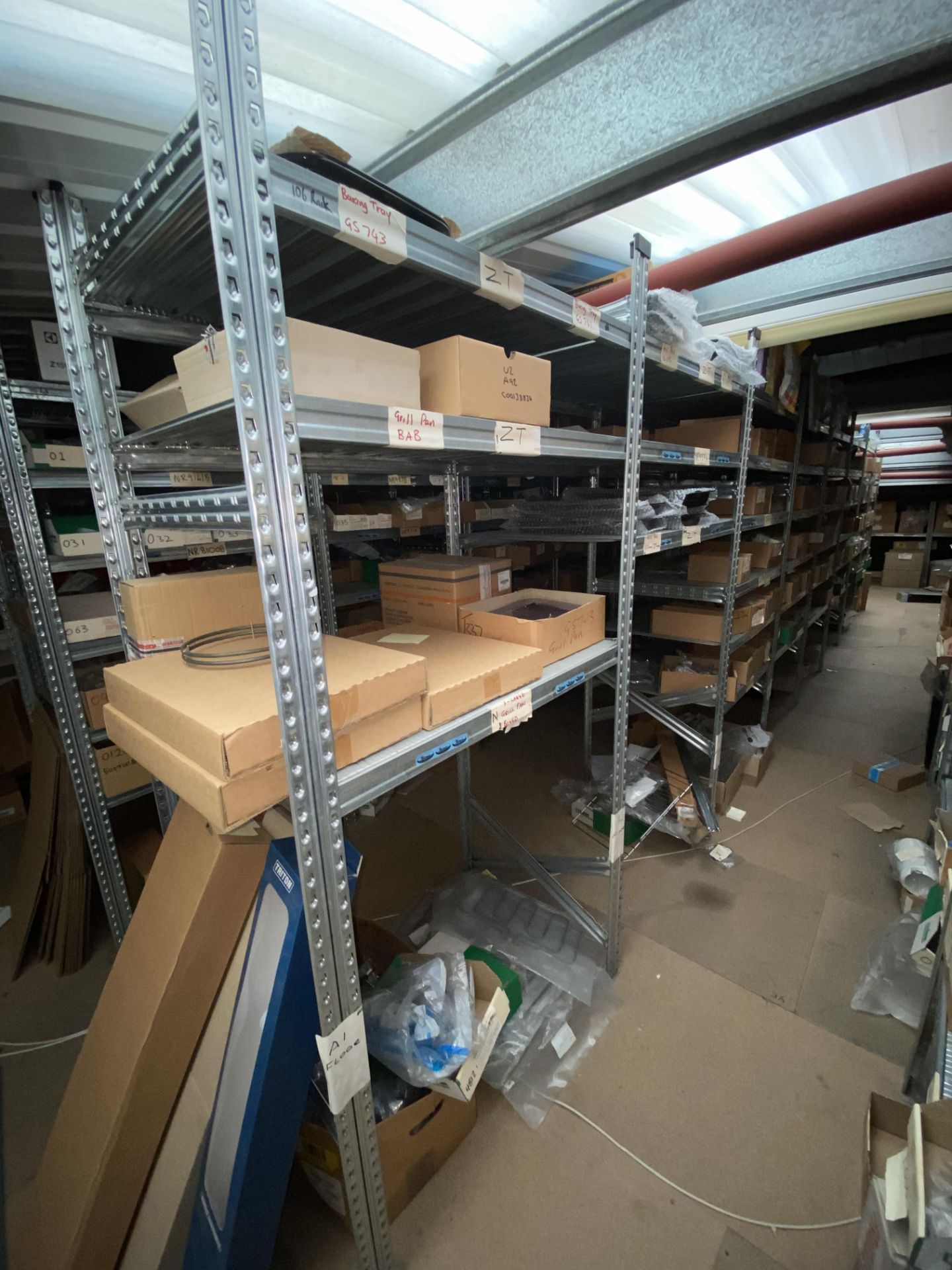 Eight Bay Multi-Tier Galvanised Steel Stock Rack, each bay approx. 950mm x 500mm, up to approx. 2m