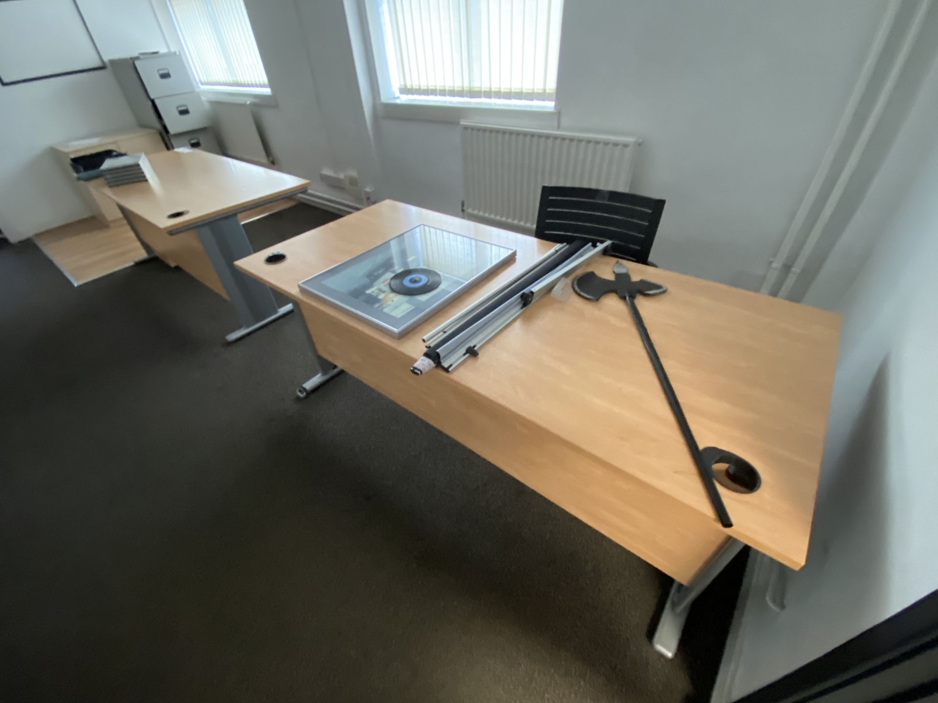 Contents of Office, including desks, with two desk pedestals (lot located at Briscoe Lane, Newton