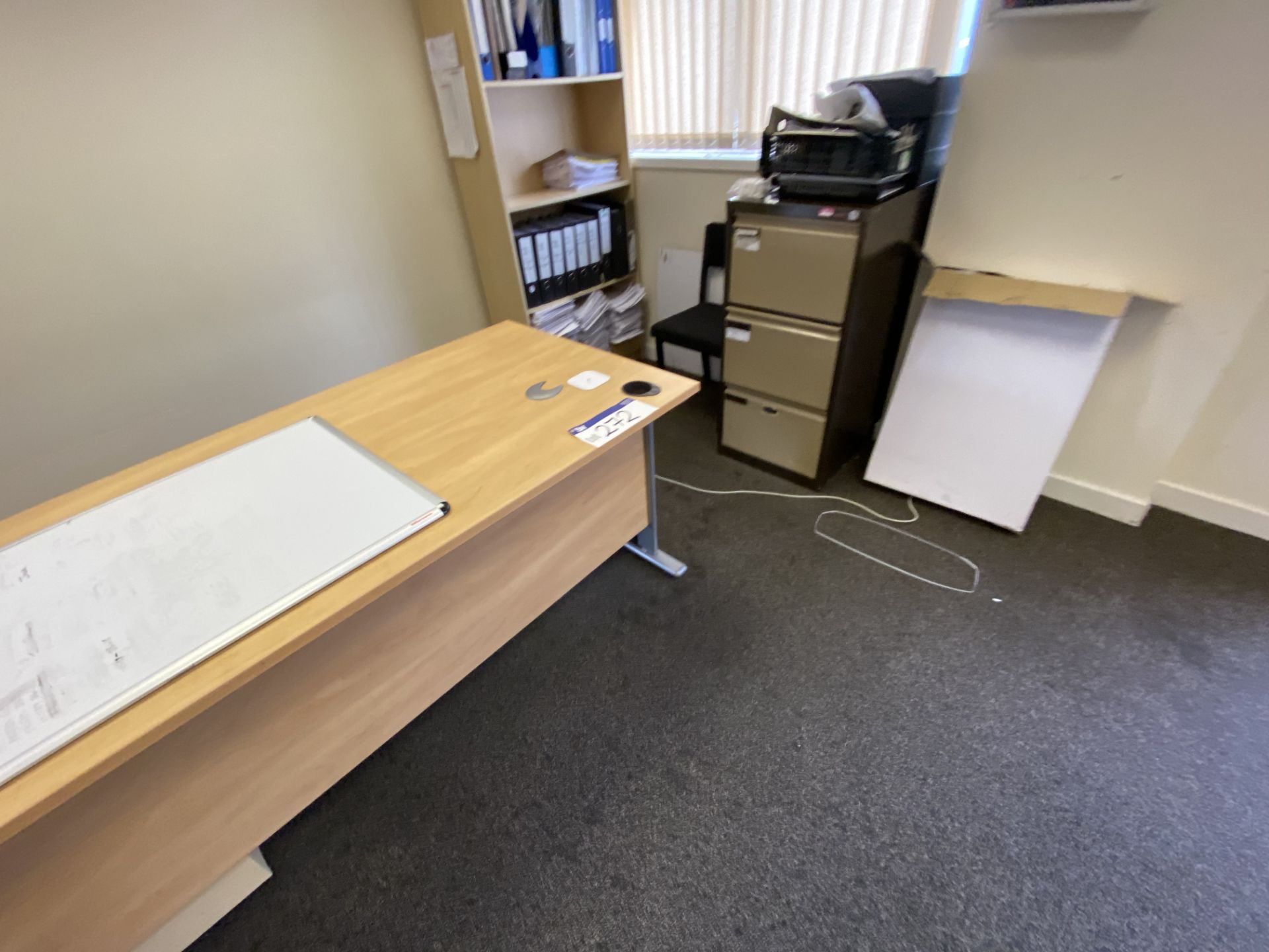 Two Light Oak Veneered Curved Front Cantilever Framed Desks, with fabric upholstered swivel - Image 2 of 3