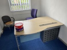 Contents of Office, including light oak veneered curved desk, two chairs and desk pedestal (lot