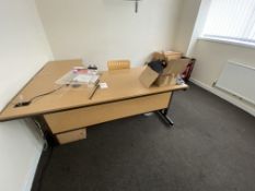 Contents of Office, including light oak veneered curved front cantilever framed desk, two desk