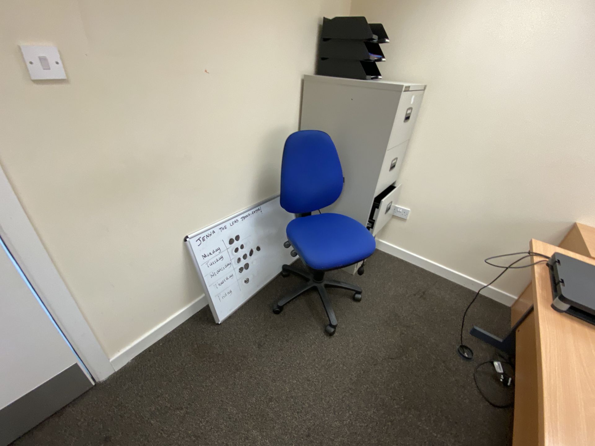 Contents of Office, including light oak veneered curved front cantilever framed desk, desk pedestal, - Image 2 of 2