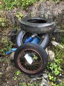 Vintage Wheel & Tyre, with two tyres