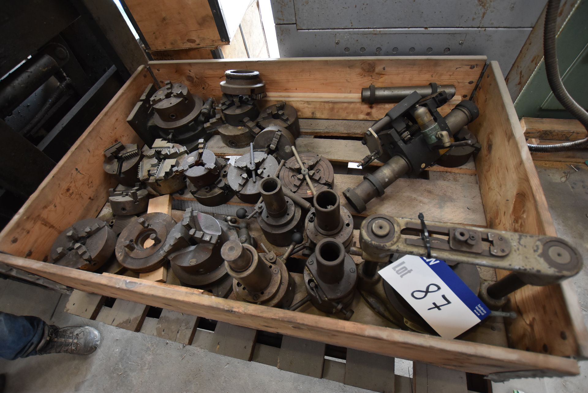 Assorted Mainly Three Jaw Chucks, on pallet, with equipment