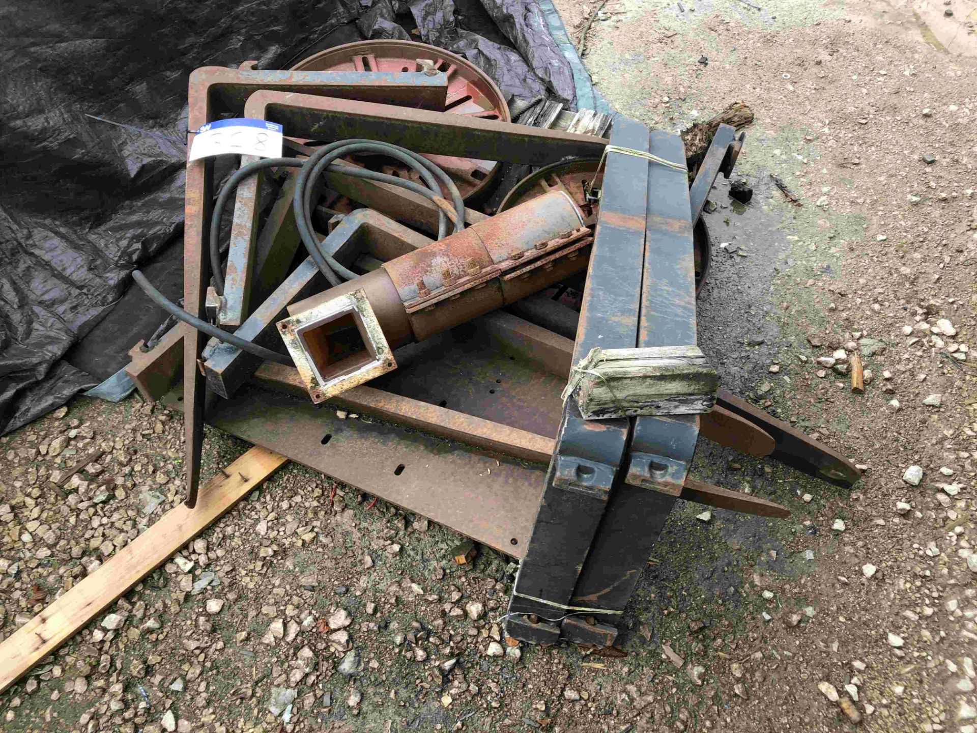 Assorted Forks & Equipment, as set out on pallet, with two face plates and steel plate