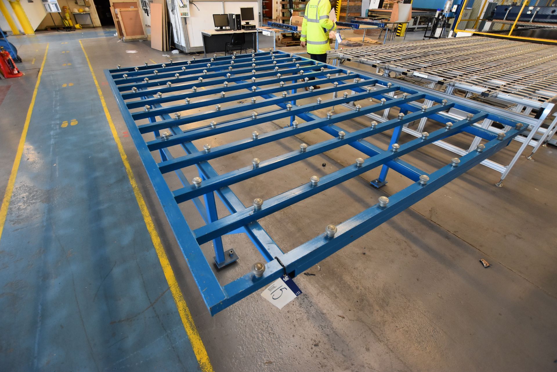 Stationary Steel Framed Roller Ball Feed Table, approx. 3m x 2.24m x 890mm high