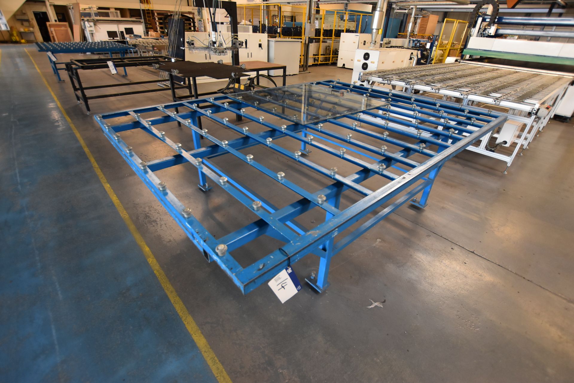 Stationary Steel Framed Roller Ball Feed Table, approx. 3m x 2.24m x 890mm high