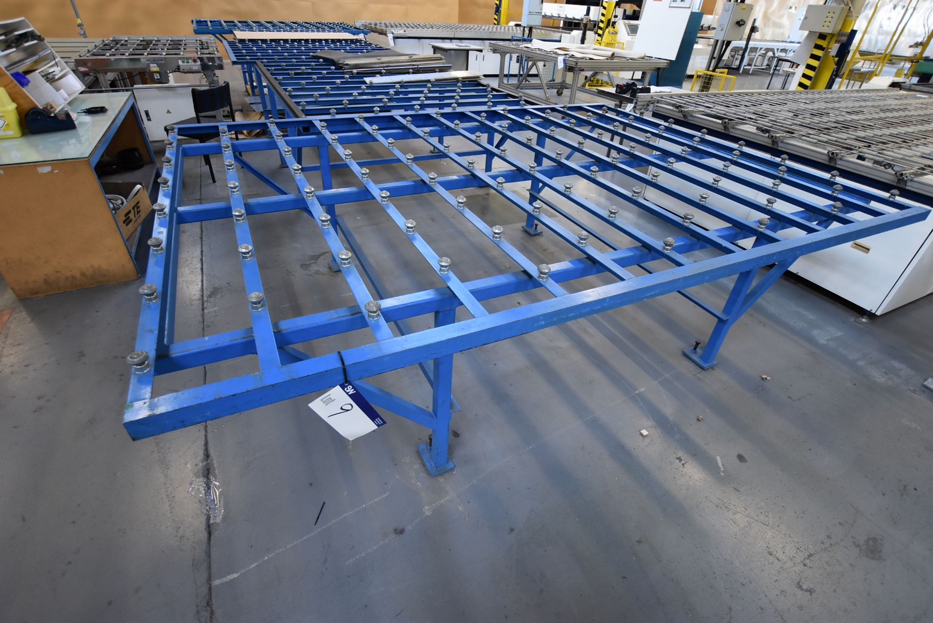 Stationary Steel Framed Roller Ball Feed Table, approx. 3m x 2.24m x 870mm high