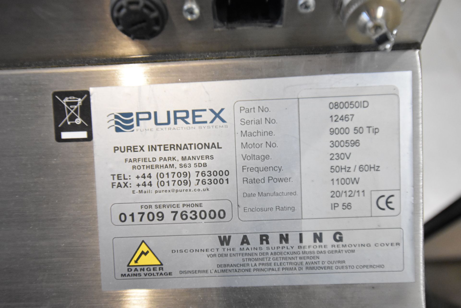 Purex 9000 50 Tip MOBILE STAINLESS STEEL CASED HEPA FILTER UNIT, serial no. 12467, year of - Image 2 of 2