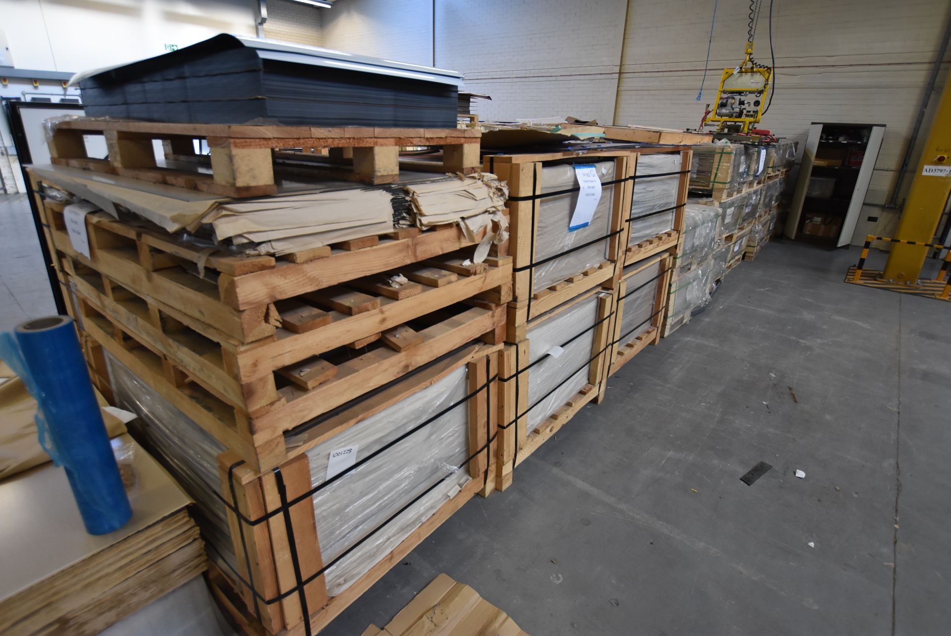 Assorted Cut-to-Size Glass Panels, stacked in timber crates in one area, understood to include - Image 2 of 5