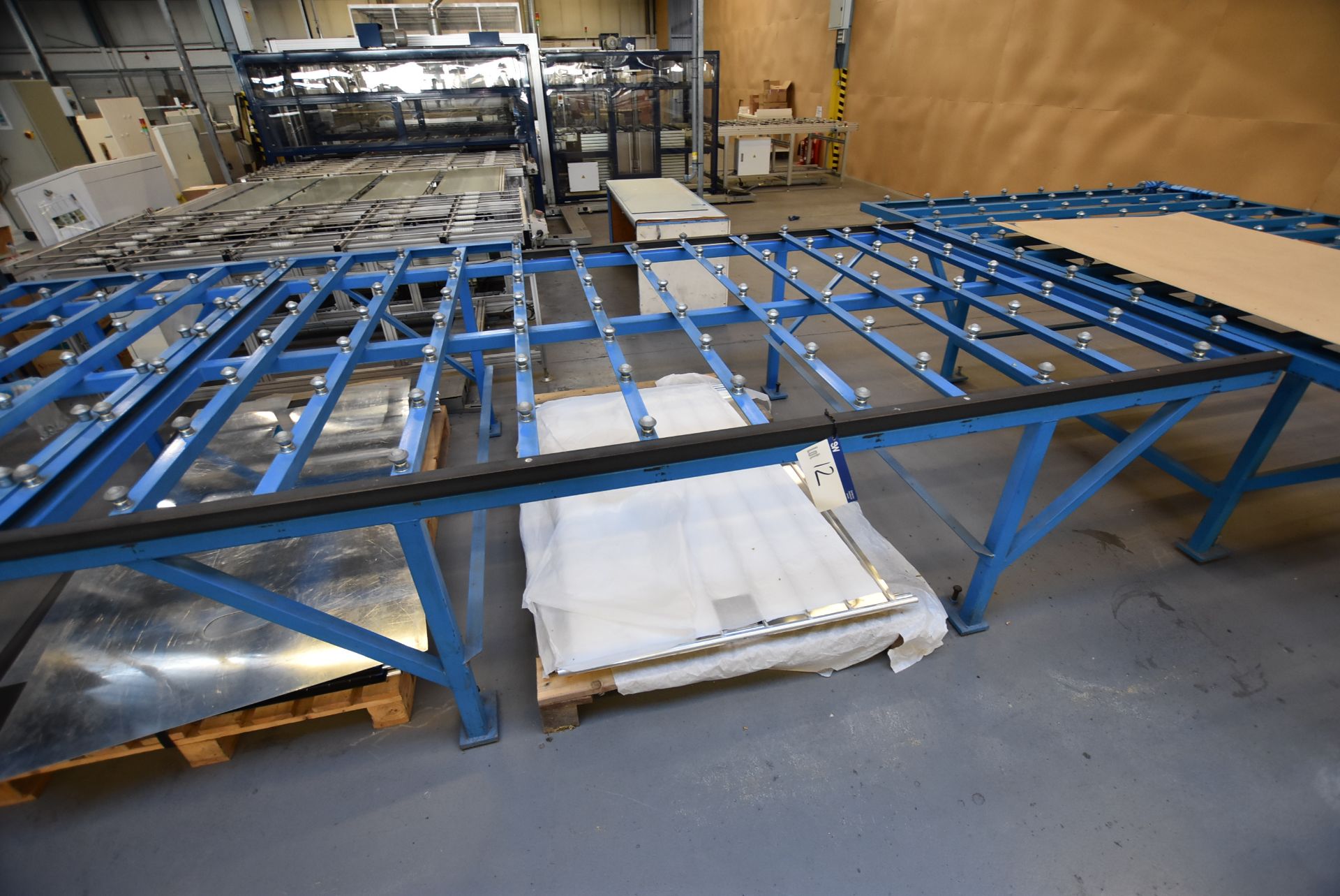 Stationary Steel Framed Roller Ball Feed Table, approx. 3m x 2m x 880mm high