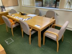 Light Oak Veneered Meeting Table, with six fabric