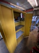 Double Door Steel Cabinet, with contents including