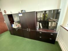 Two Glazed Front Dark Wood Veneered Cabinets, with