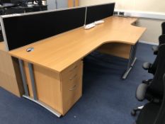 Two Beech Effect Curved Cantilever Desks, 1800mm w