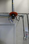 Exhaust Extraction Fan, with spiral wound ducting over vehicle lift, flexible ducting and retraction
