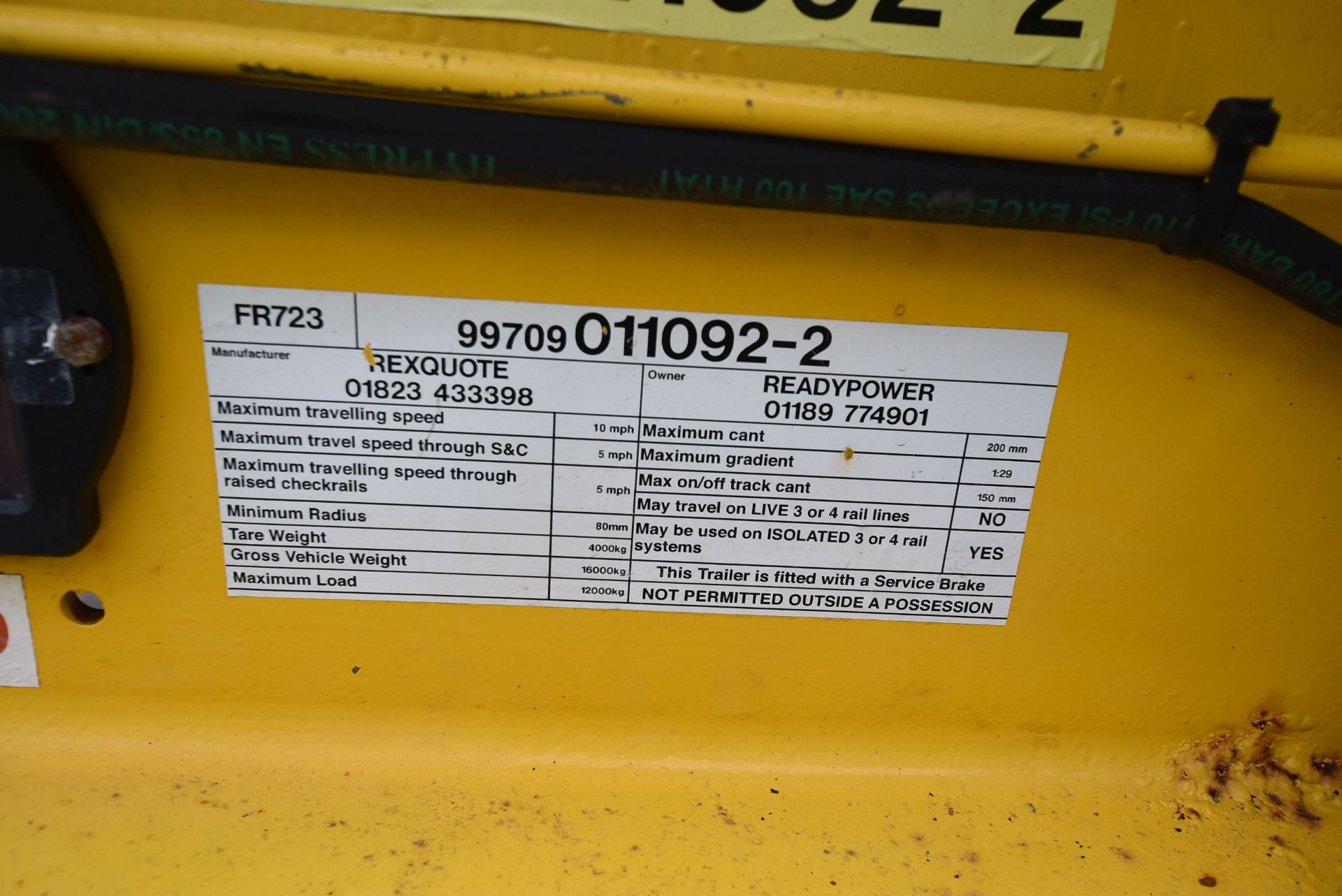 Rexquote T9 12 tonne payload DRUM RAIL TRAILER, (type 0A), year of manufacture understood to be - Image 7 of 11