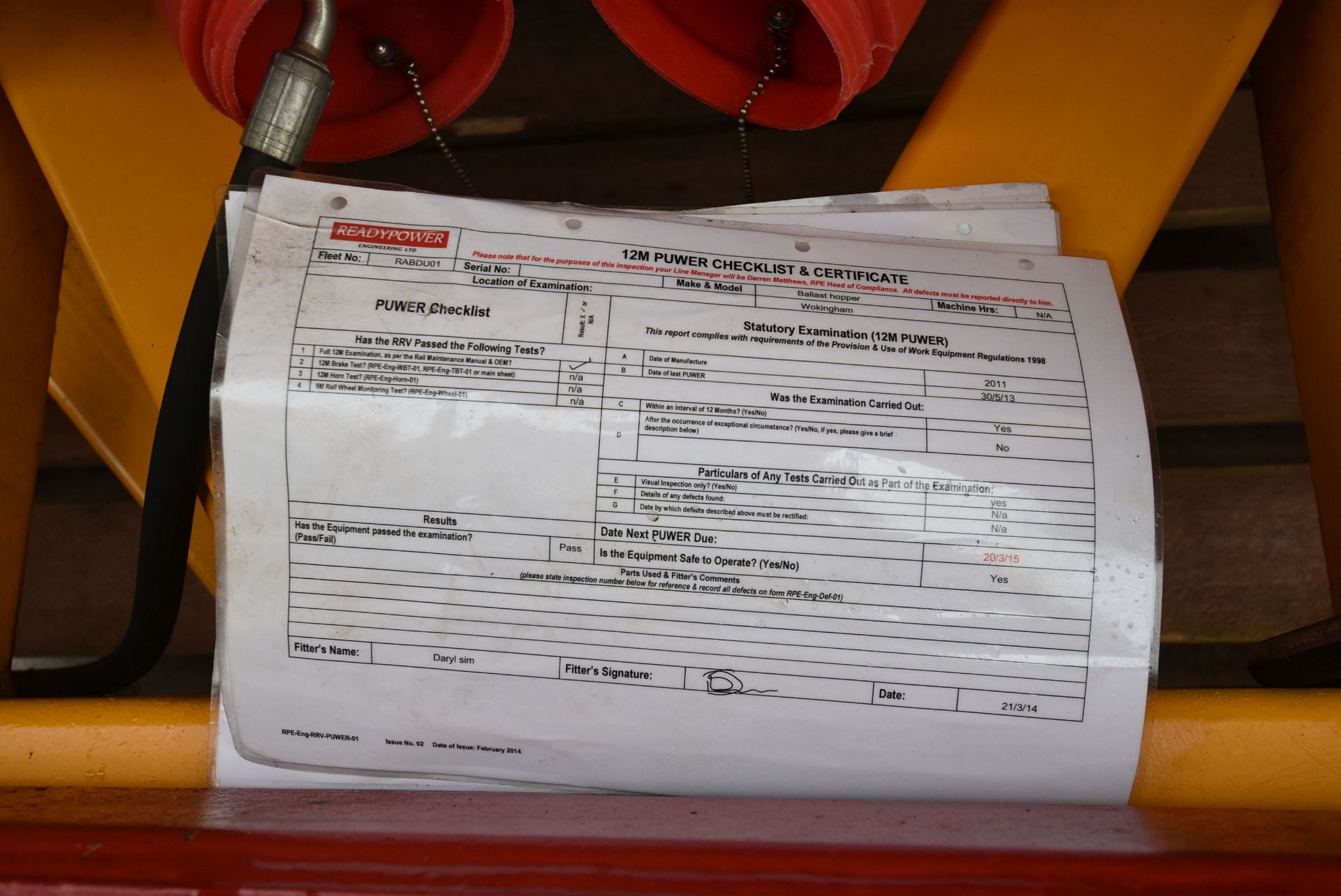 Gos Ballast Distribution Hopper, plant no. RABDU01 (15% buyers premium plus VAT on this lot) - Image 10 of 12