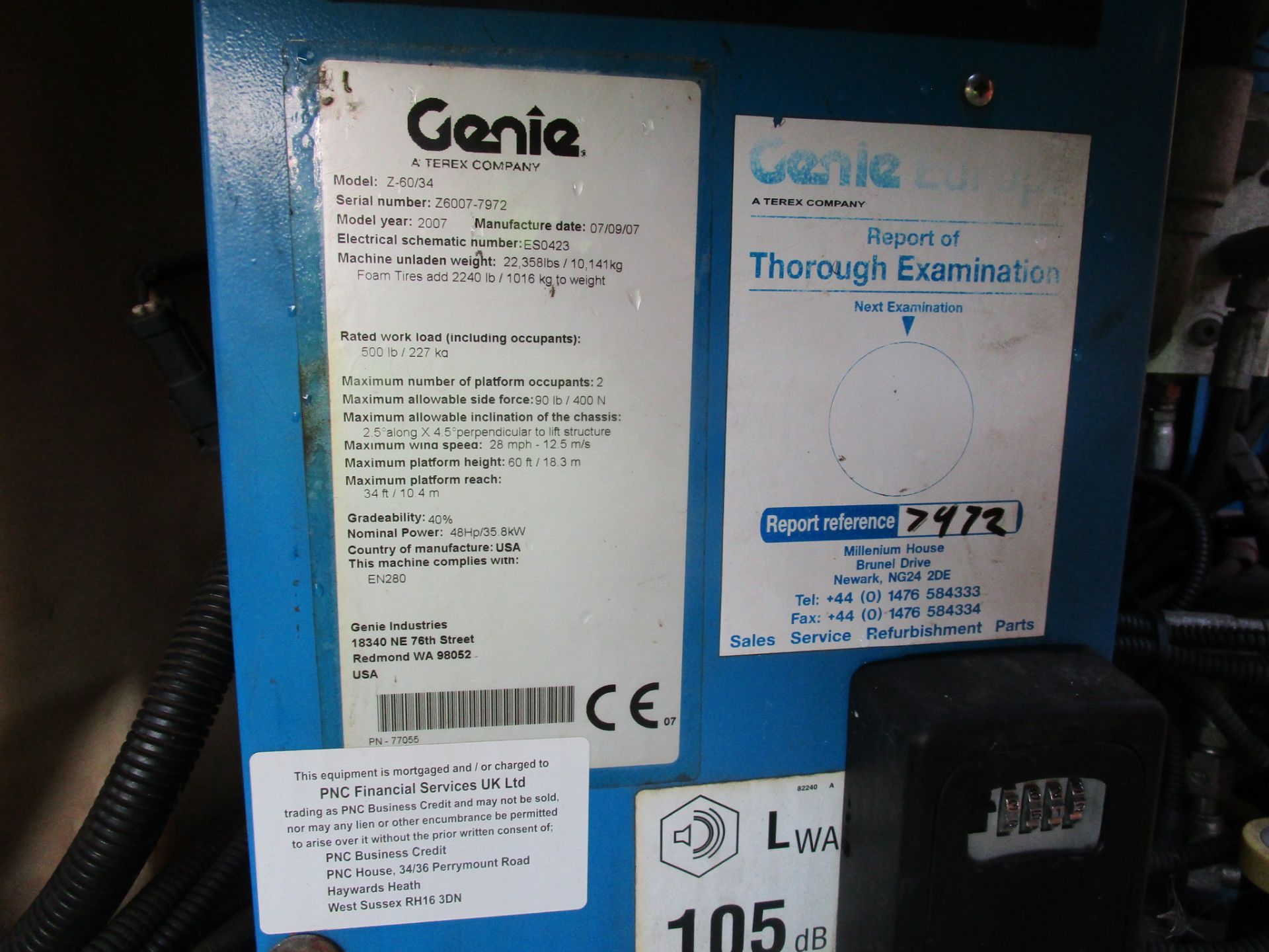 Genie Z60/34 V3 300kg SWL WHEELED RAIL MEWP ACCESS RAILER, serial no. Z6007-7972, (type 9B), ECC - Image 13 of 26