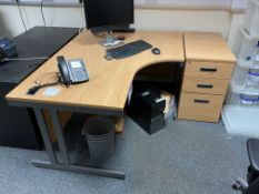 Curved Front Oak Veneered Cantilever Framed Desk, with desk pedestal  Lot located at Unit C1 Trident