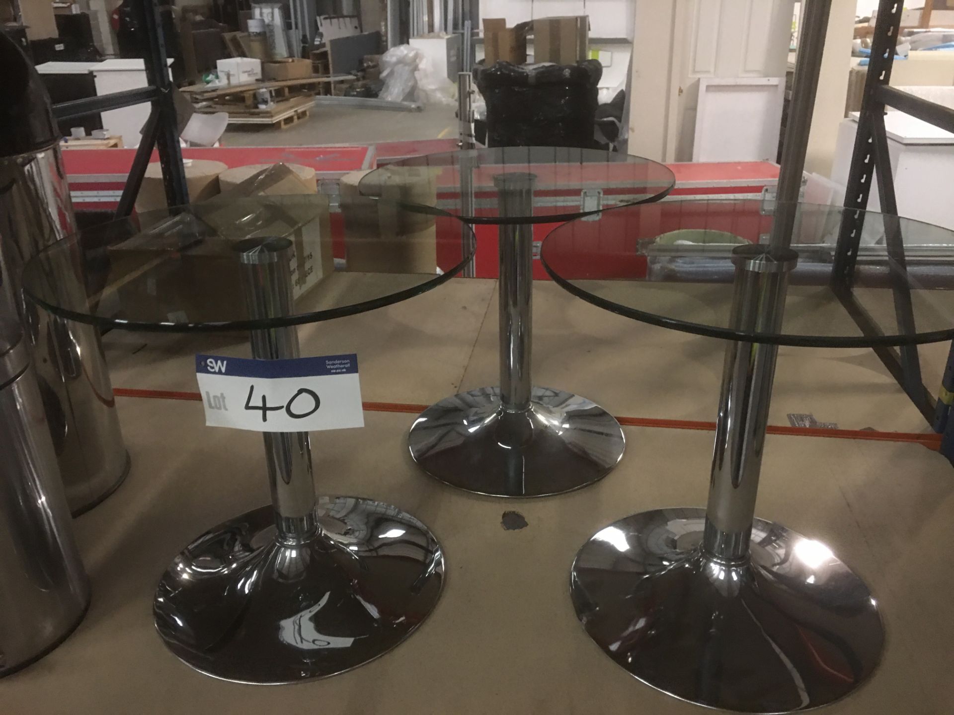 Three Glass Top Occasional Tables, 500mm dia.