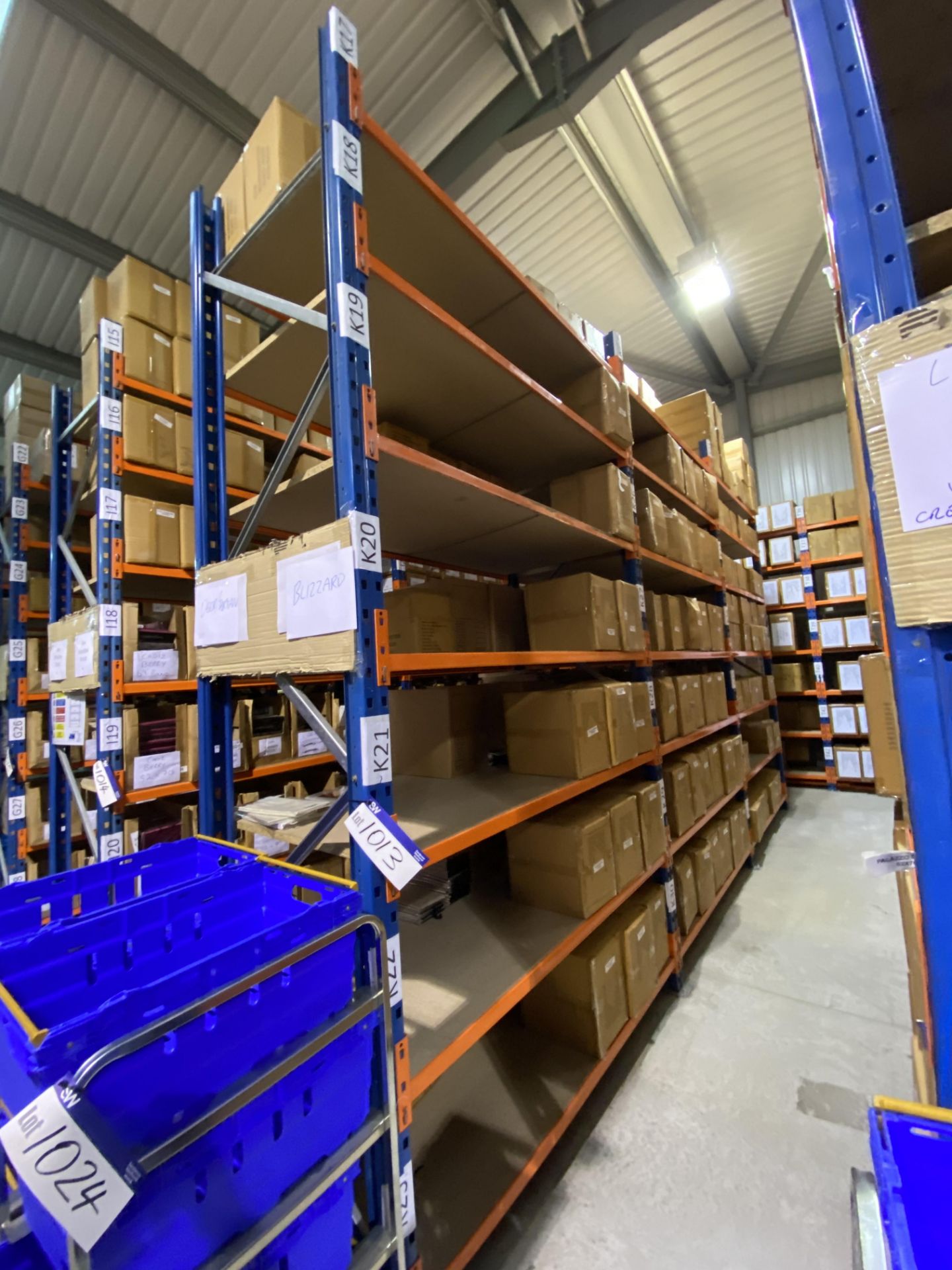 PSS Three Bay Seven Tier Boltless Stock Racking, each bay approx. 2m x 900mm x 3.6m (please note -
