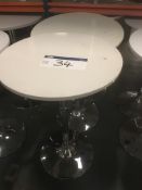 Three White Top High Tables, on chrome base, 600mm