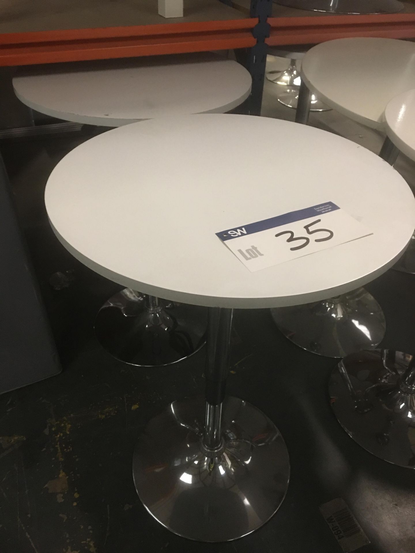 Two Height Adjustable White Top Tables, on chrome