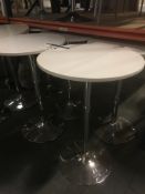 Four White Top High Tables, on chrome base, 600mm