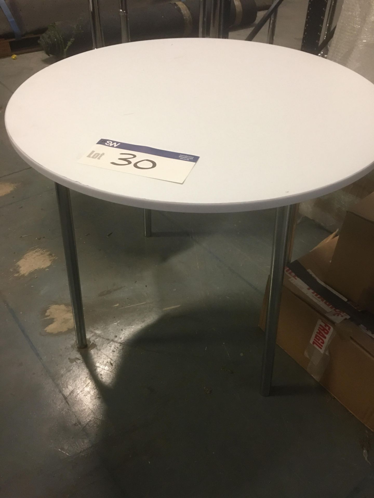 Tubular Steel Framed White Laminate Table, 900mm d