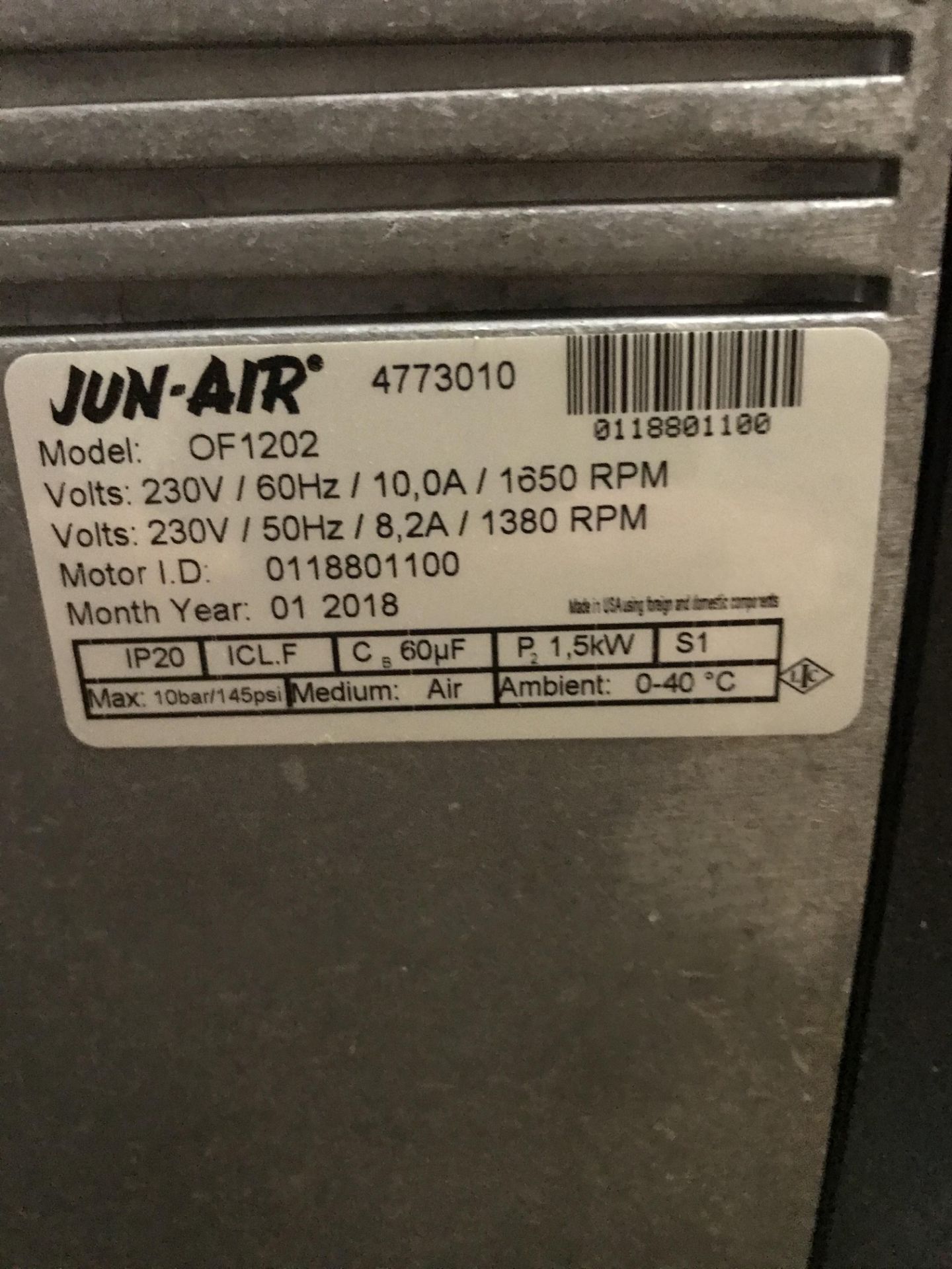 Junair OF1202 Air Compressor, serial no. 611880092