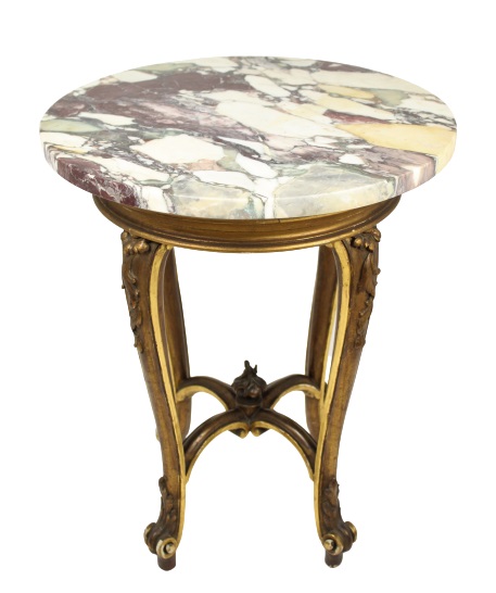 French Gilt Wood & Marble Top Side Table