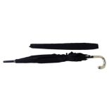 Vintage Silk Black Umbrella w/ Sterling Handle